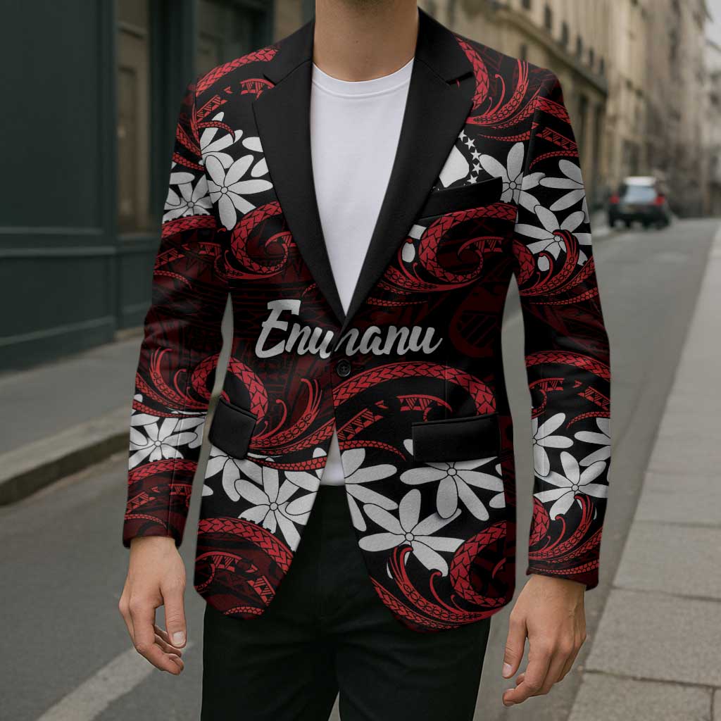Personalised Cook Islands Atiu Enuamanu Blazer Tiare Maori Polynesian Waves Tattoo
