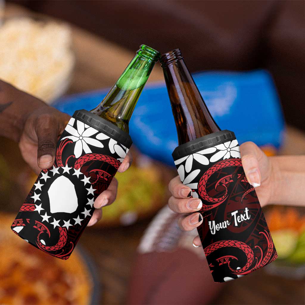 Personalised Cook Islands Atiu Enuamanu 4 in 1 Can Cooler Tumbler Tiare Maori Polynesian Waves Tattoo