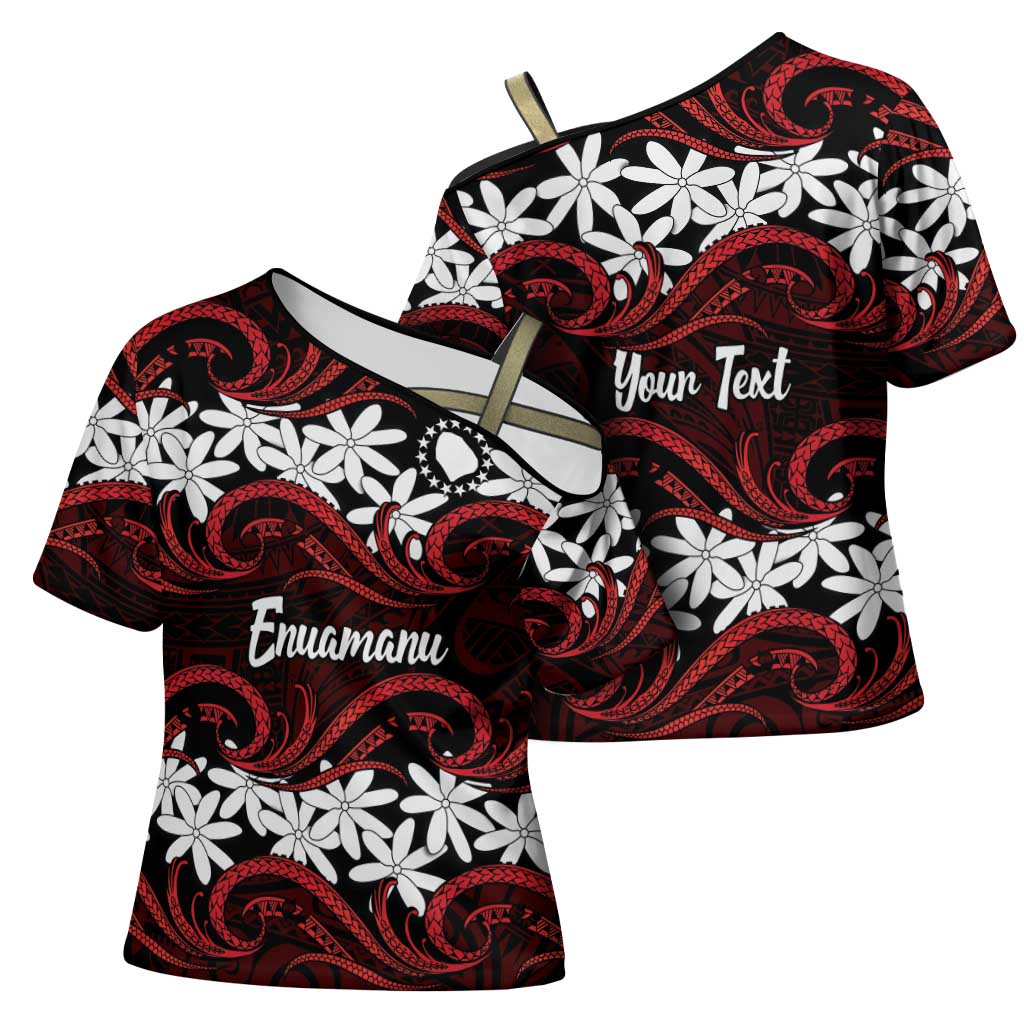 Personalised Cook Islands Atiu Enuamanu Cross Shoulder Shirt Tiare Maori Polynesian Waves Tattoo