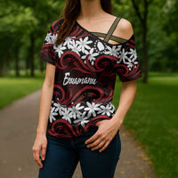 Personalised Cook Islands Atiu Enuamanu Cross Shoulder Shirt Tiare Maori Polynesian Waves Tattoo