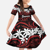 Personalised Cook Islands Atiu Enuamanu Family Matching Long Sleeve Bodycon Dress and Hawaiian Shirt Tiare Maori Polynesian Waves Tattoo LT14 Daughter's Dress Red - Polynesian Pride