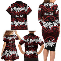 Personalised Cook Islands Atiu Enuamanu Family Matching Long Sleeve Bodycon Dress and Hawaiian Shirt Tiare Maori Polynesian Waves Tattoo LT14 - Polynesian Pride