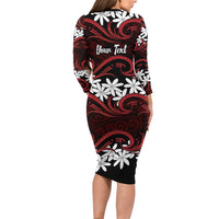 Personalised Cook Islands Atiu Enuamanu Family Matching Long Sleeve Bodycon Dress and Hawaiian Shirt Tiare Maori Polynesian Waves Tattoo LT14 - Polynesian Pride