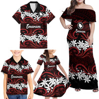 Personalised Cook Islands Atiu Enuamanu Family Matching Off Shoulder Maxi Dress and Hawaiian Shirt Tiare Maori Polynesian Waves Tattoo LT14 - Polynesian Pride