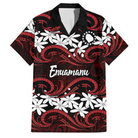 Personalised Cook Islands Atiu Enuamanu Family Matching Off Shoulder Maxi Dress and Hawaiian Shirt Tiare Maori Polynesian Waves Tattoo LT14 Dad's Shirt - Short Sleeve Red - Polynesian Pride