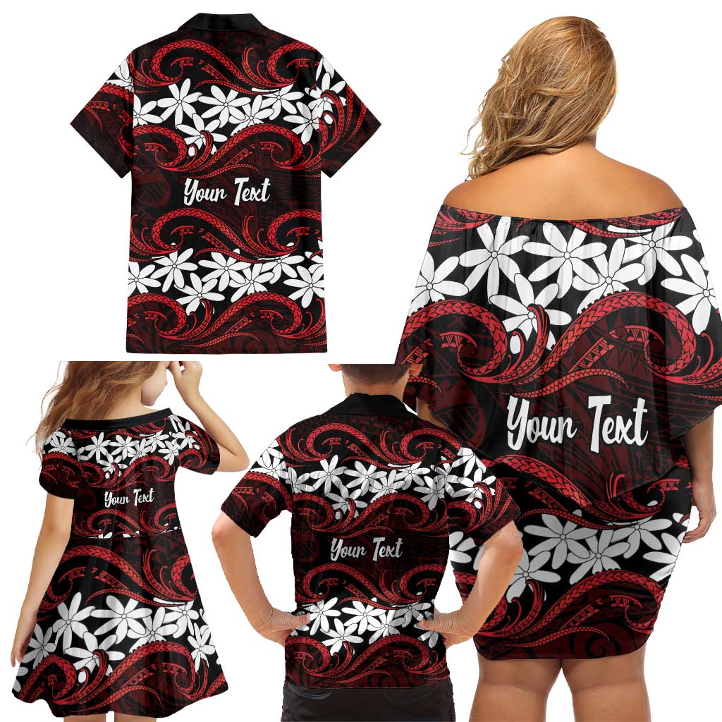 Personalised Cook Islands Atiu Enuamanu Family Matching Off Shoulder Short Dress and Hawaiian Shirt Tiare Maori Polynesian Waves Tattoo LT14 - Polynesian Pride