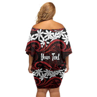 Personalised Cook Islands Atiu Enuamanu Family Matching Off Shoulder Short Dress and Hawaiian Shirt Tiare Maori Polynesian Waves Tattoo LT14 - Polynesian Pride