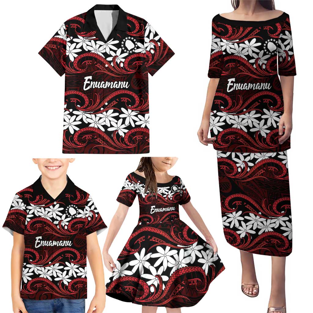 Personalised Cook Islands Atiu Enuamanu Family Matching Puletasi and Hawaiian Shirt Tiare Maori Polynesian Waves Tattoo LT14 - Polynesian Pride