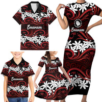 Personalised Cook Islands Atiu Enuamanu Family Matching Short Sleeve Bodycon Dress and Hawaiian Shirt Tiare Maori Polynesian Waves Tattoo LT14 - Polynesian Pride
