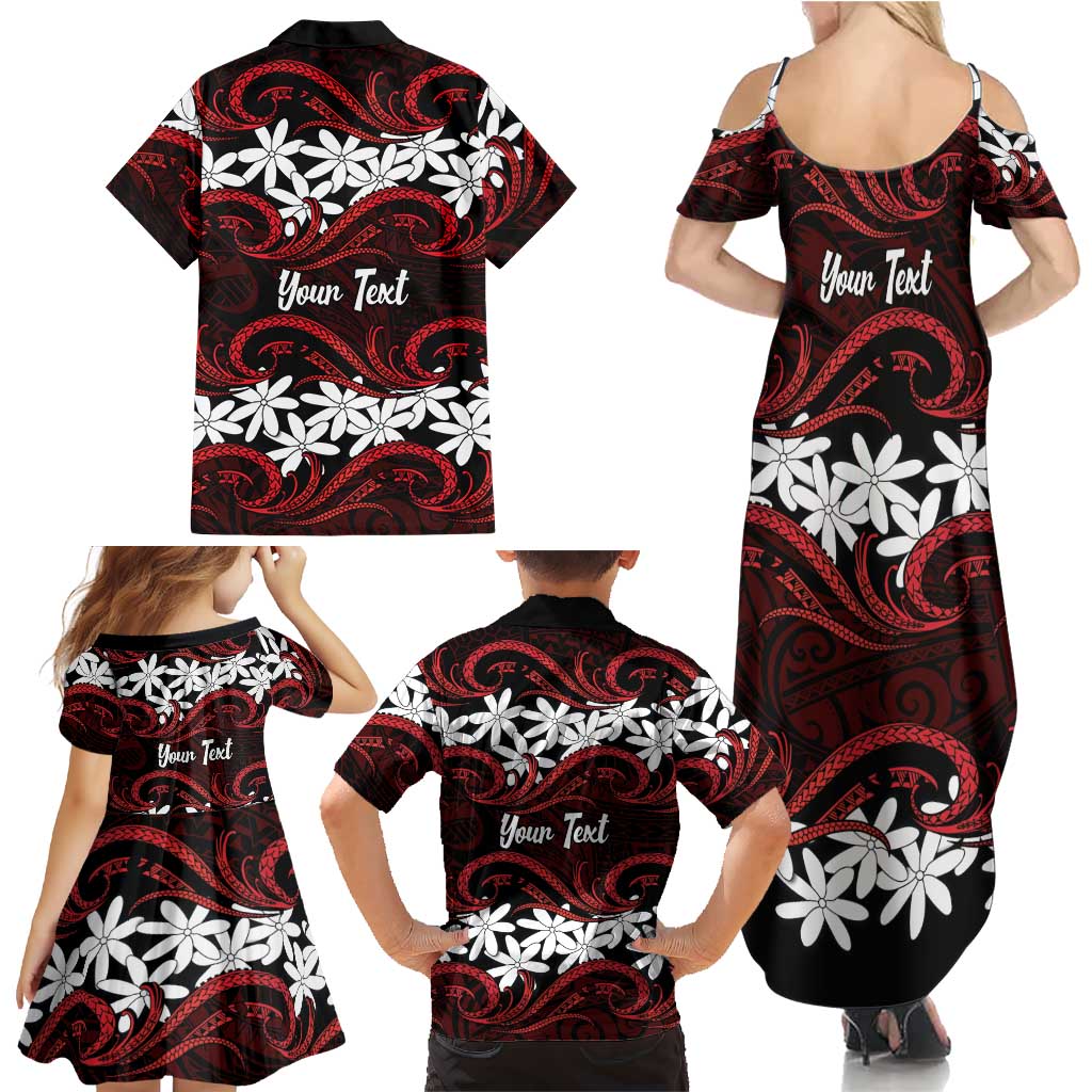 Personalised Cook Islands Atiu Enuamanu Family Matching Summer Maxi Dress and Hawaiian Shirt Tiare Maori Polynesian Waves Tattoo LT14 - Polynesian Pride