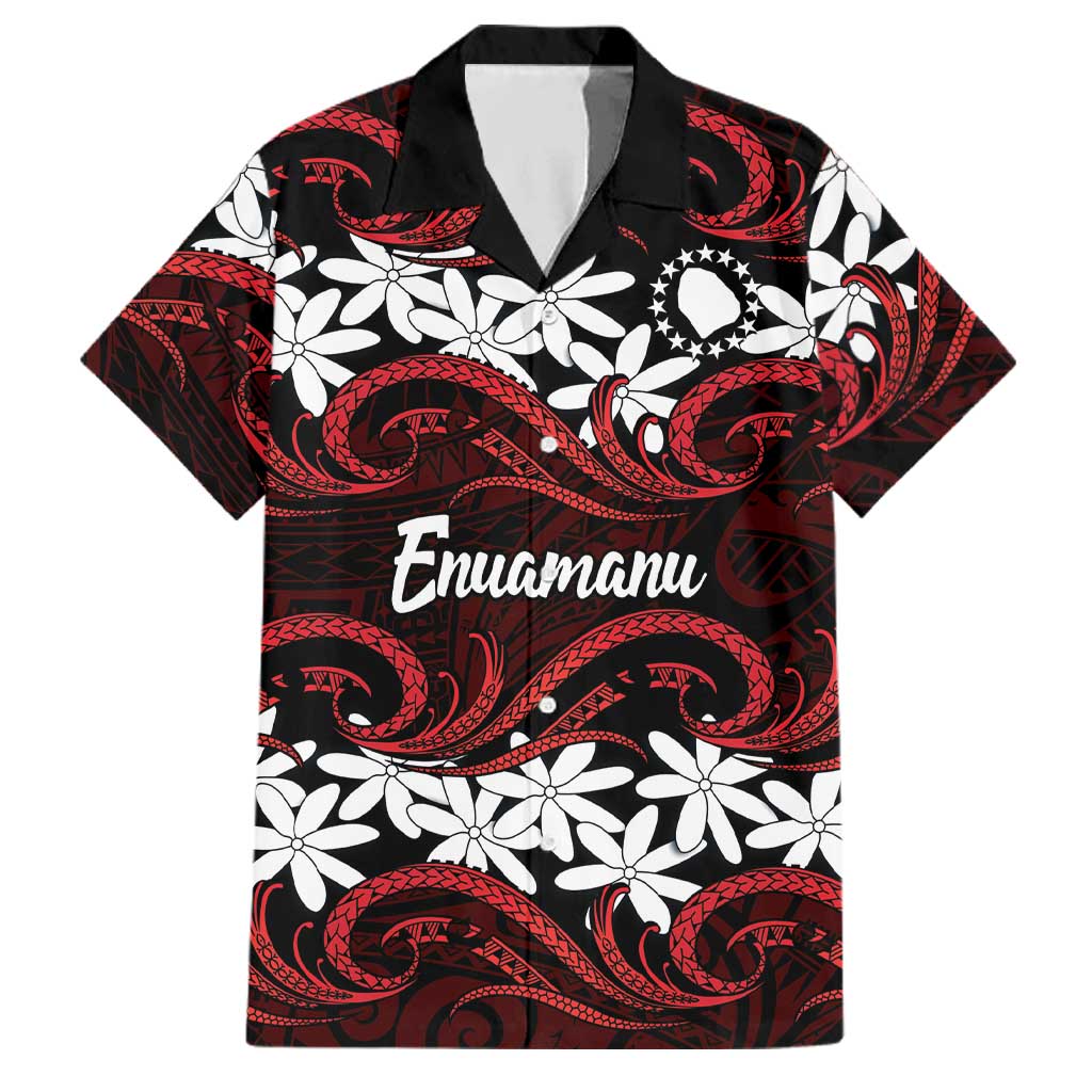Personalised Cook Islands Atiu Enuamanu Family Matching Summer Maxi Dress and Hawaiian Shirt Tiare Maori Polynesian Waves Tattoo LT14 Dad's Shirt - Short Sleeve Red - Polynesian Pride