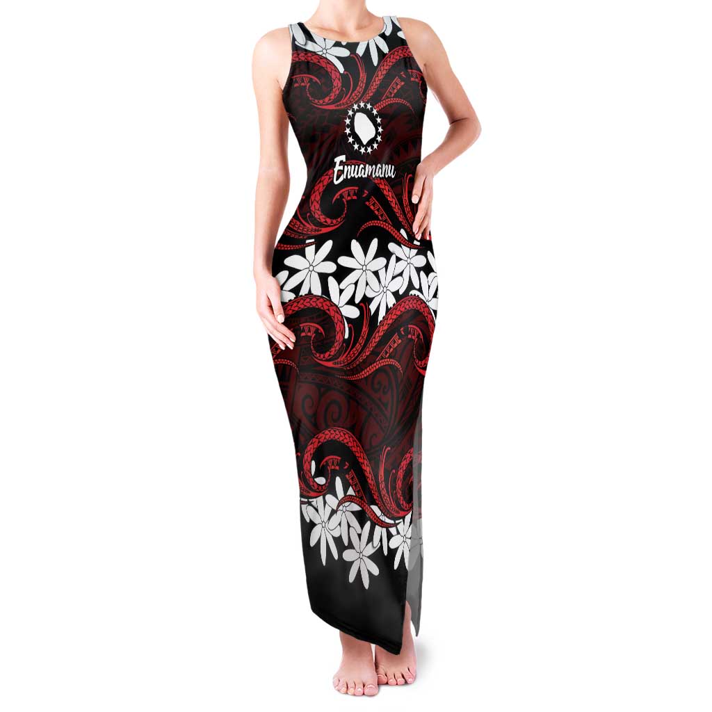 Personalised Cook Islands Atiu Enuamanu Family Matching Tank Maxi Dress and Hawaiian Shirt Tiare Maori Polynesian Waves Tattoo LT14 Mom's Dress Red - Polynesian Pride