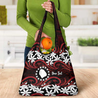 Personalised Cook Islands Atiu Enuamanu Grocery Bag Tiare Maori Polynesian Waves Tattoo