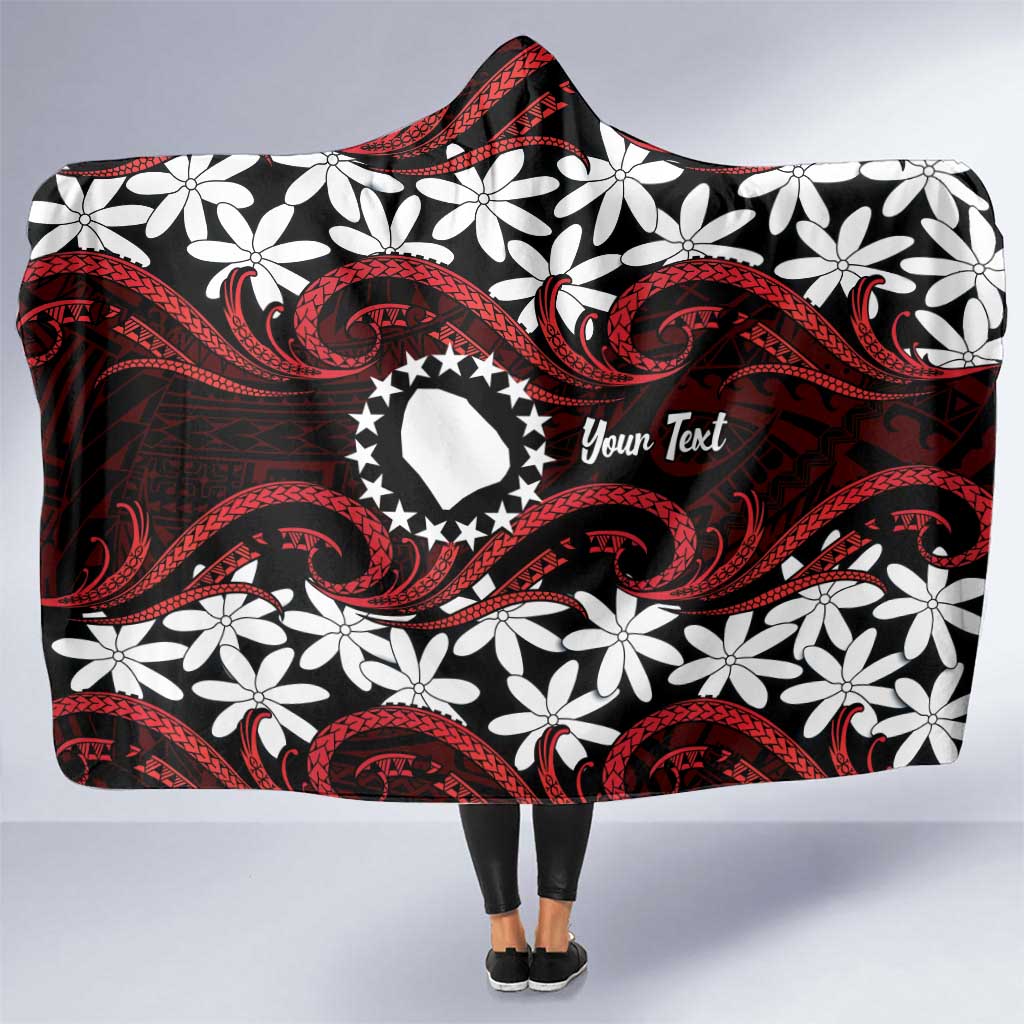 Personalised Cook Islands Atiu Enuamanu Hooded Blanket Tiare Maori Polynesian Waves Tattoo