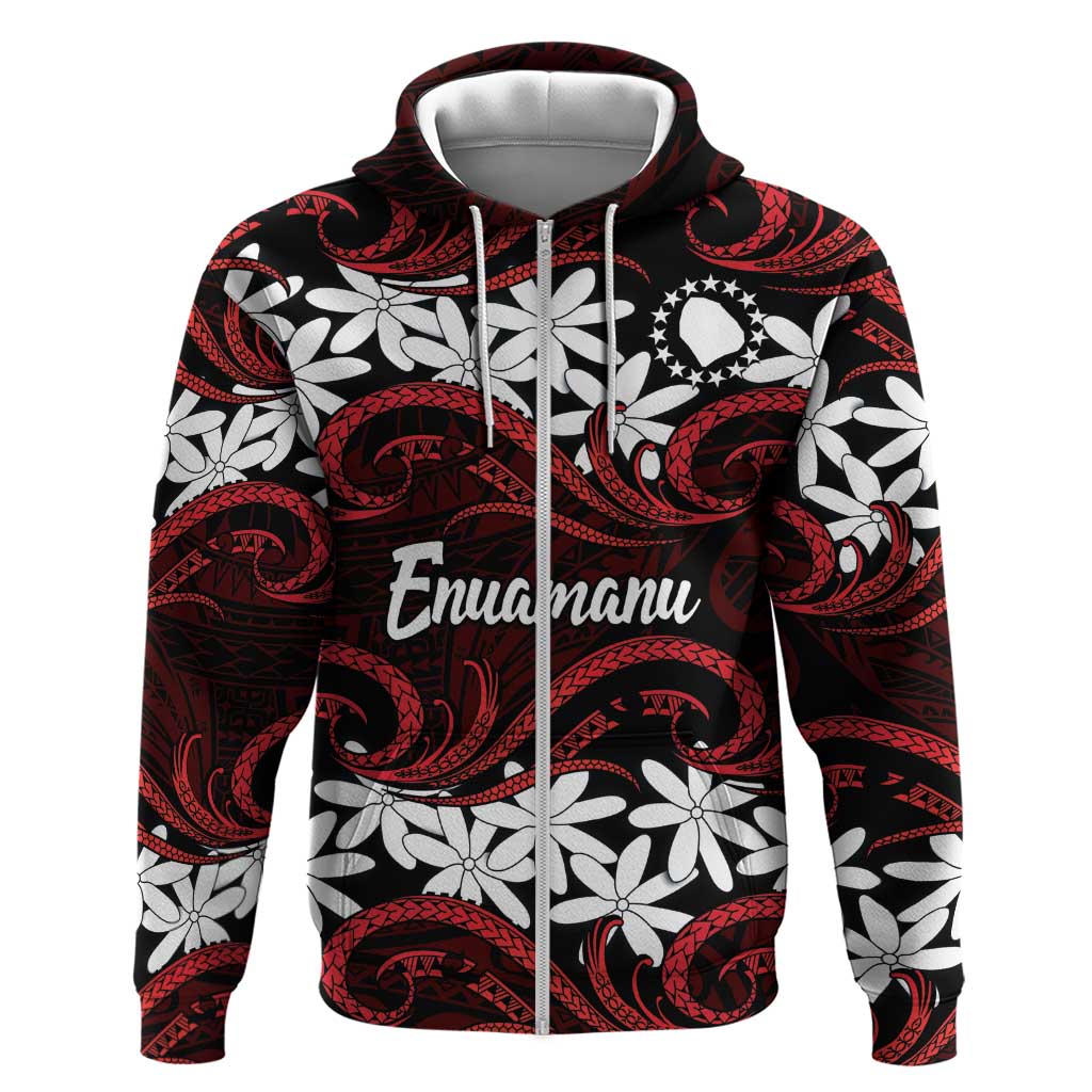 Personalised Cook Islands Atiu Enuamanu Hoodie Tiare Maori Polynesian Waves Tattoo