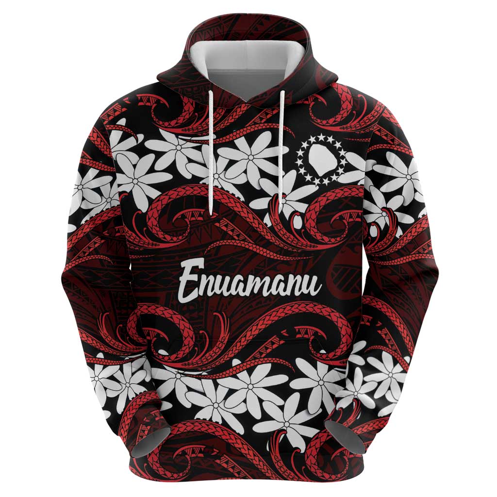 Personalised Cook Islands Atiu Enuamanu Hoodie Tiare Maori Polynesian Waves Tattoo