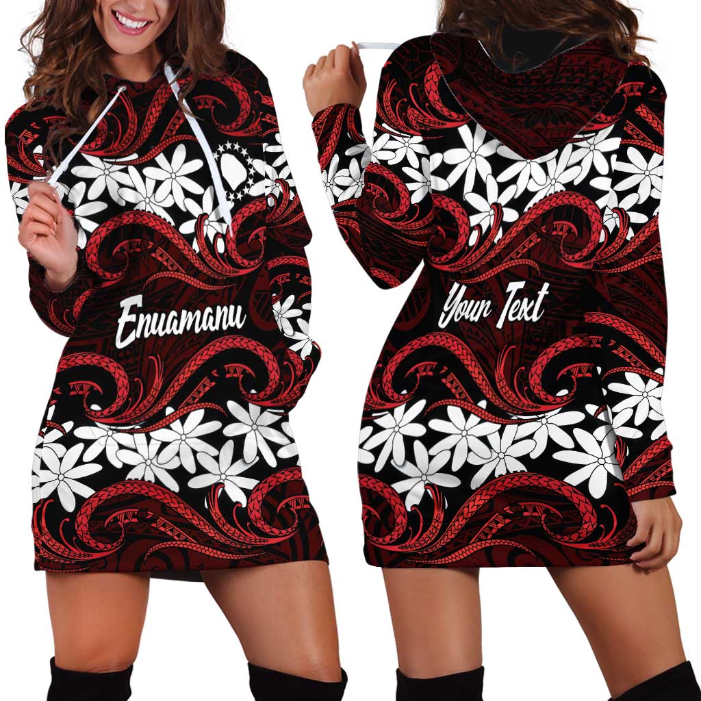 Personalised Cook Islands Atiu Enuamanu Hoodie Dress Tiare Maori Polynesian Waves Tattoo