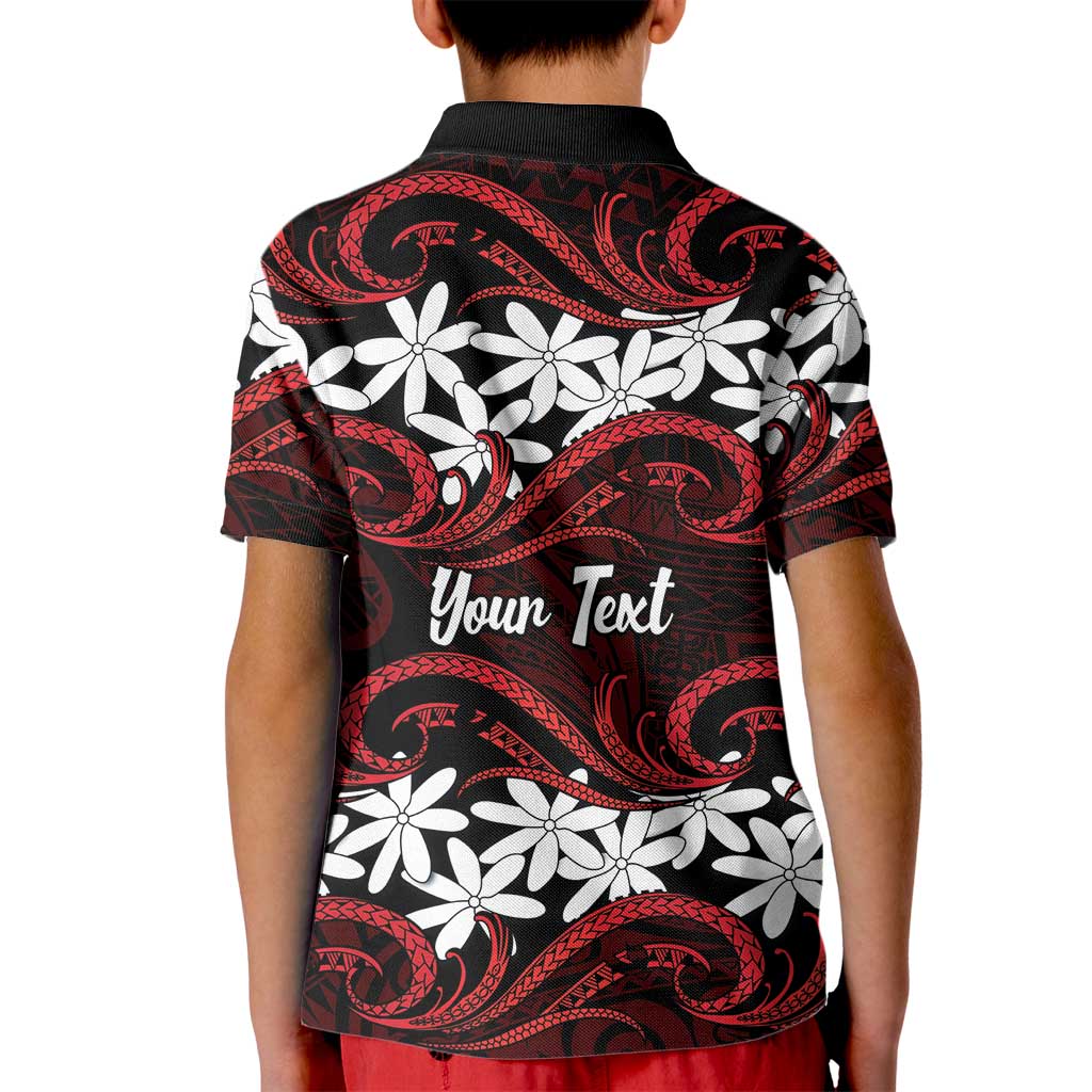 Personalised Cook Islands Atiu Enuamanu Kid Polo Shirt Tiare Maori Polynesian Waves Tattoo