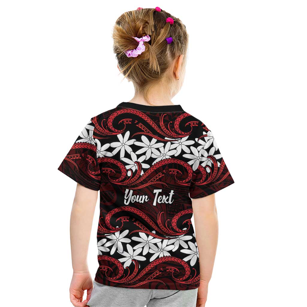 Personalised Cook Islands Atiu Enuamanu Kid T Shirt Tiare Maori Polynesian Waves Tattoo