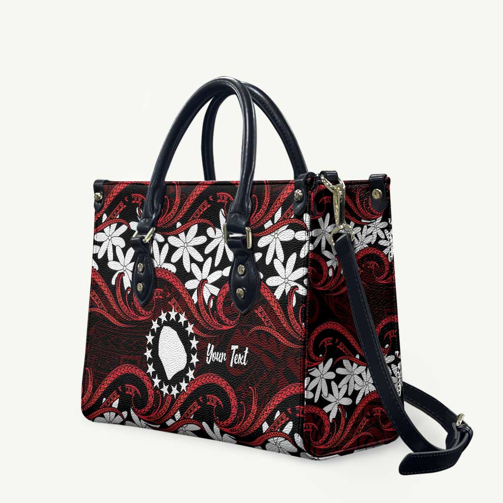 Personalised Cook Islands Atiu Enuamanu Leather Bag Tiare Maori Polynesian Waves Tattoo