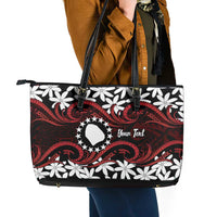 Personalised Cook Islands Atiu Enuamanu Leather Tote Bag Tiare Maori Polynesian Waves Tattoo