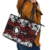 Personalised Cook Islands Atiu Enuamanu Leather Tote Bag Tiare Maori Polynesian Waves Tattoo