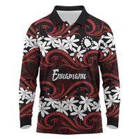 Personalised Cook Islands Atiu Enuamanu Long Sleeve Polo Shirt Tiare Maori Polynesian Waves Tattoo