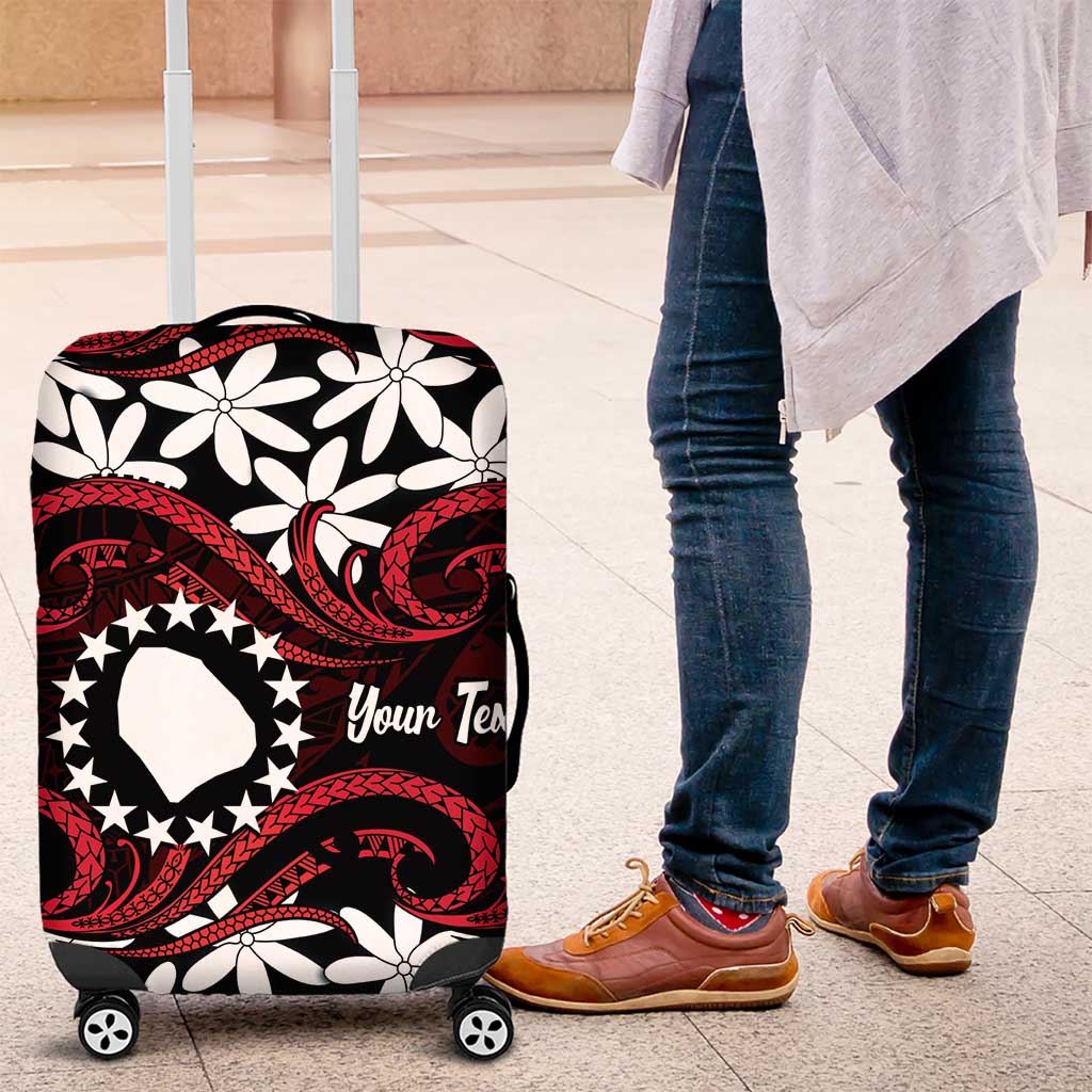 Personalised Cook Islands Atiu Enuamanu Luggage Cover Tiare Maori Polynesian Waves Tattoo