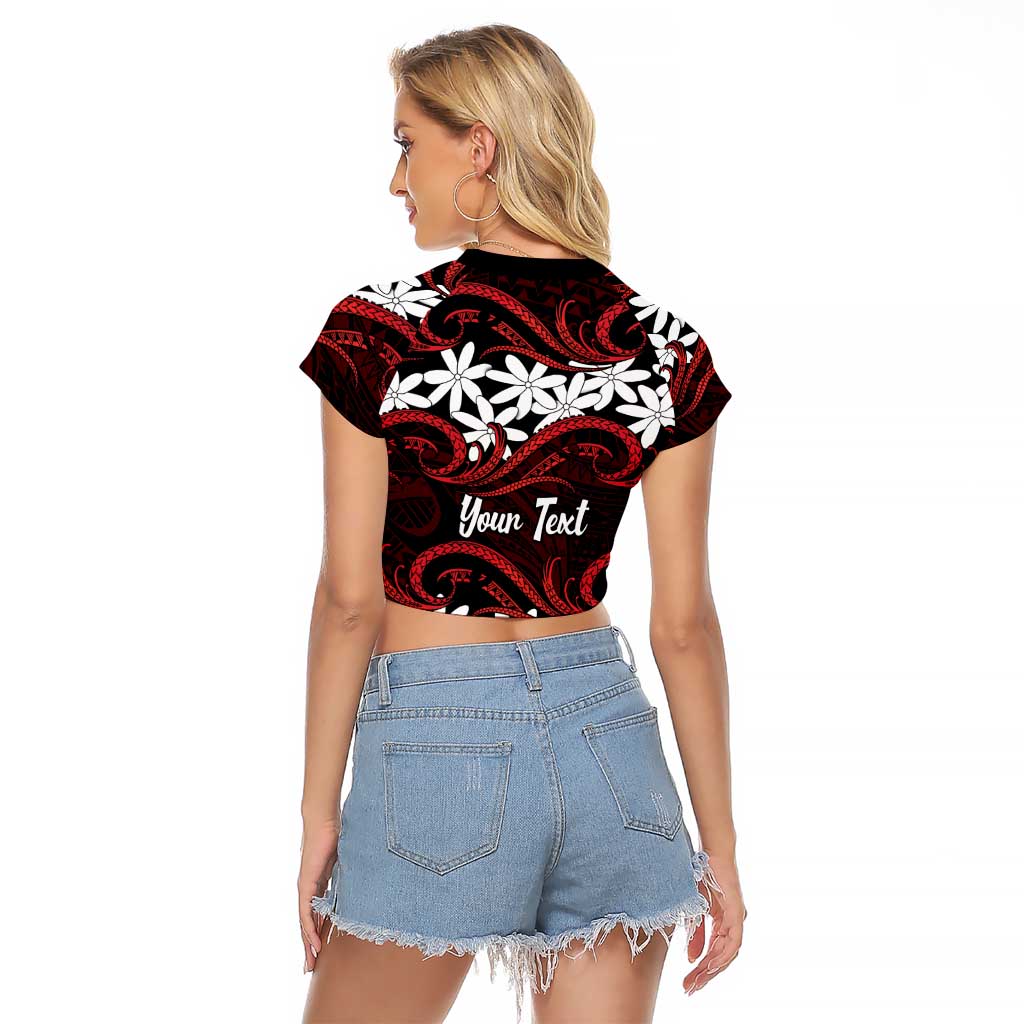 Personalised Cook Islands Atiu Enuamanu Raglan Cropped T Shirt Tiare Maori Polynesian Waves Tattoo