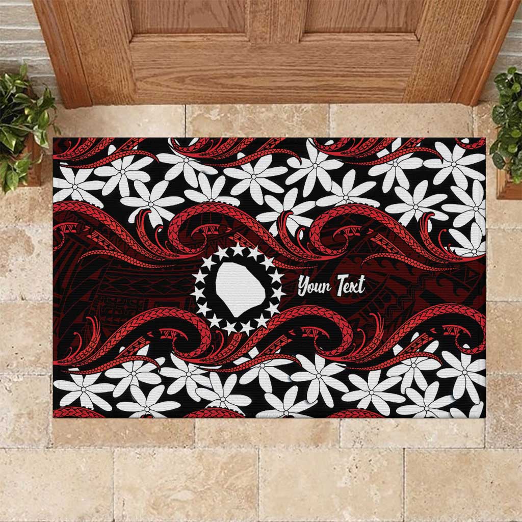 Personalised Cook Islands Atiu Enuamanu Rubber Doormat Tiare Maori Polynesian Waves Tattoo