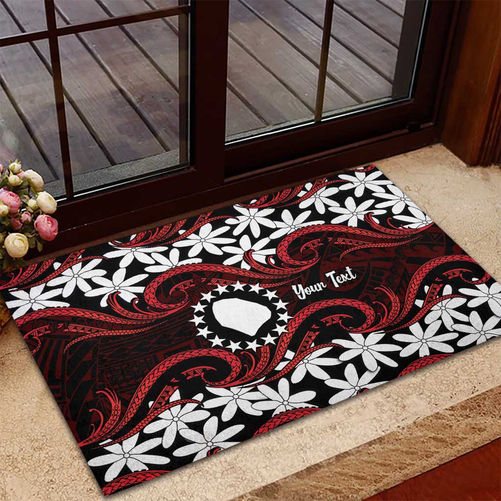 Personalised Cook Islands Atiu Enuamanu Rubber Doormat Tiare Maori Polynesian Waves Tattoo