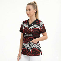 Personalised Cook Islands Atiu Enuamanu Scrub Top Tiare Maori Polynesian Waves Tattoo