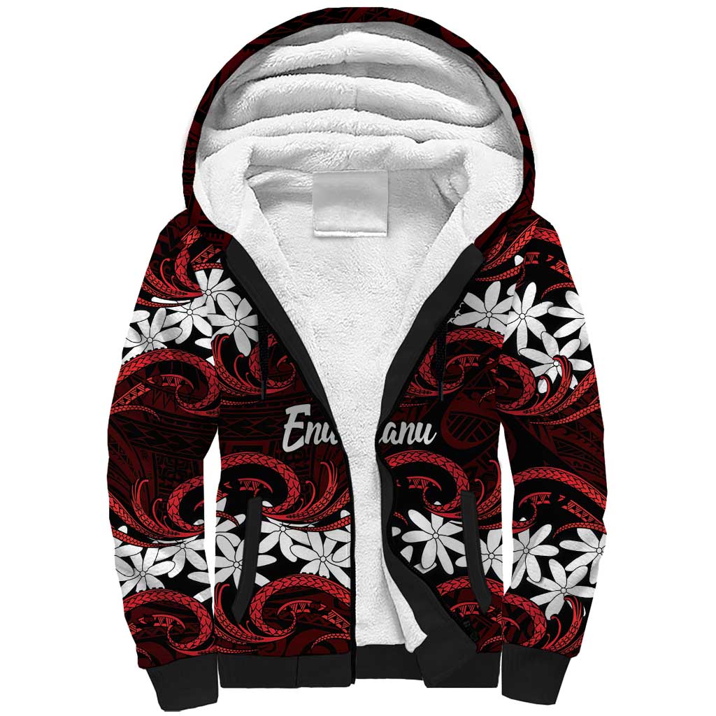 Personalised Cook Islands Atiu Enuamanu Sherpa Hoodie Tiare Maori Polynesian Waves Tattoo