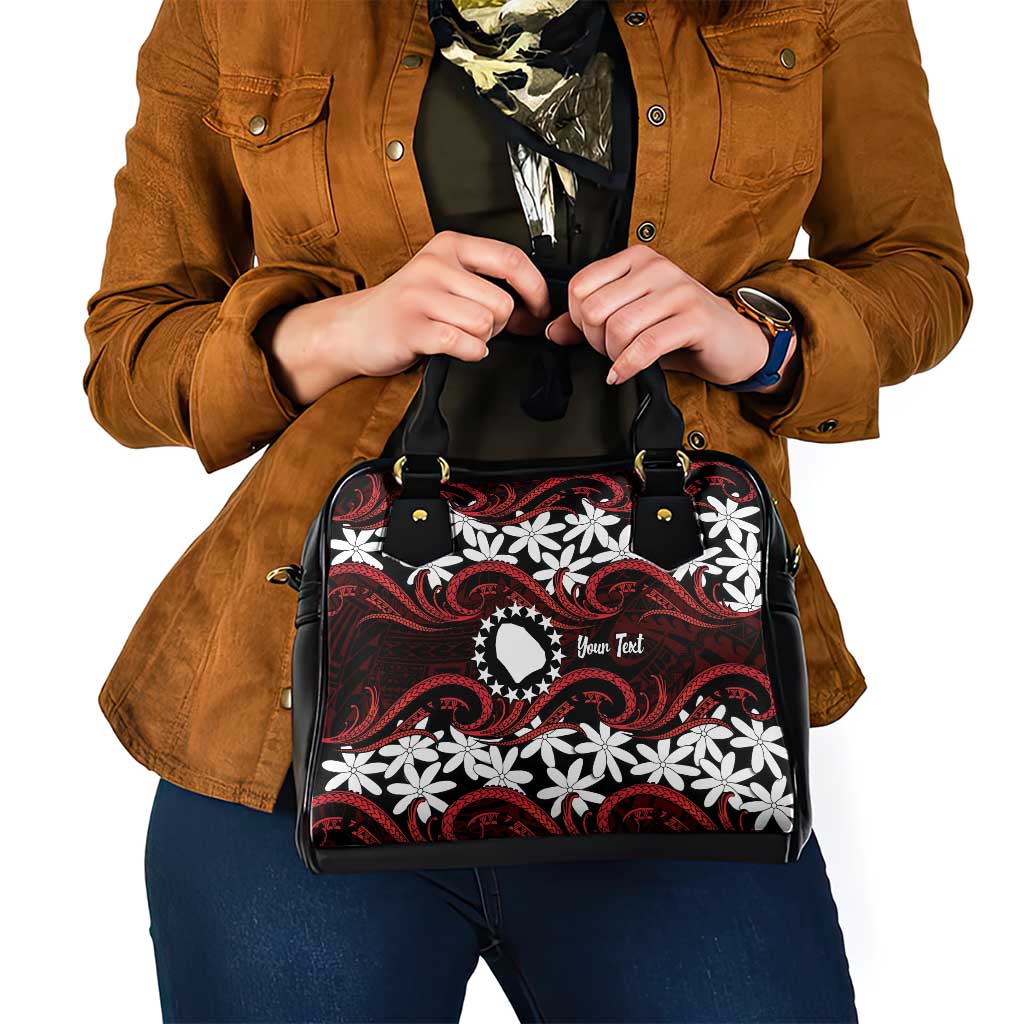 Personalised Cook Islands Atiu Enuamanu Shoulder Handbag Tiare Maori Polynesian Waves Tattoo