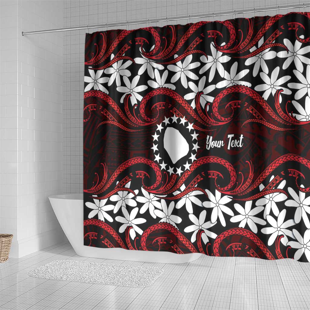 Personalised Cook Islands Atiu Enuamanu Shower Curtain Tiare Maori Polynesian Waves Tattoo