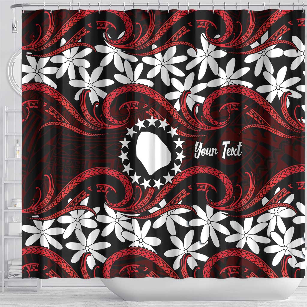 Personalised Cook Islands Atiu Enuamanu Shower Curtain Tiare Maori Polynesian Waves Tattoo