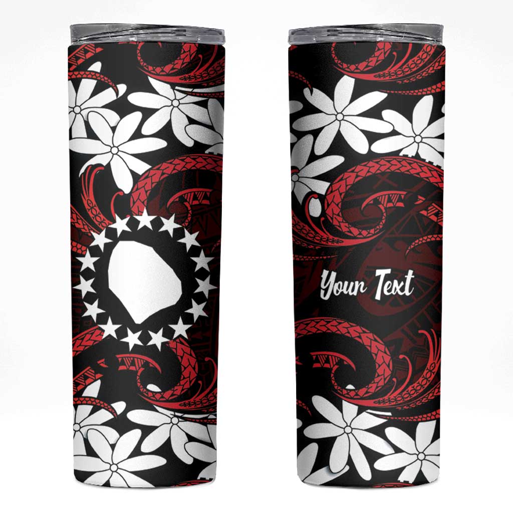 Personalised Cook Islands Atiu Enuamanu Skinny Tumbler Tiare Maori Polynesian Waves Tattoo LT14 Red - Polynesian Pride