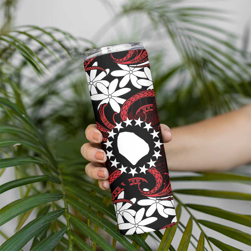 Personalised Cook Islands Atiu Enuamanu Skinny Tumbler Tiare Maori Polynesian Waves Tattoo LT14 - Polynesian Pride