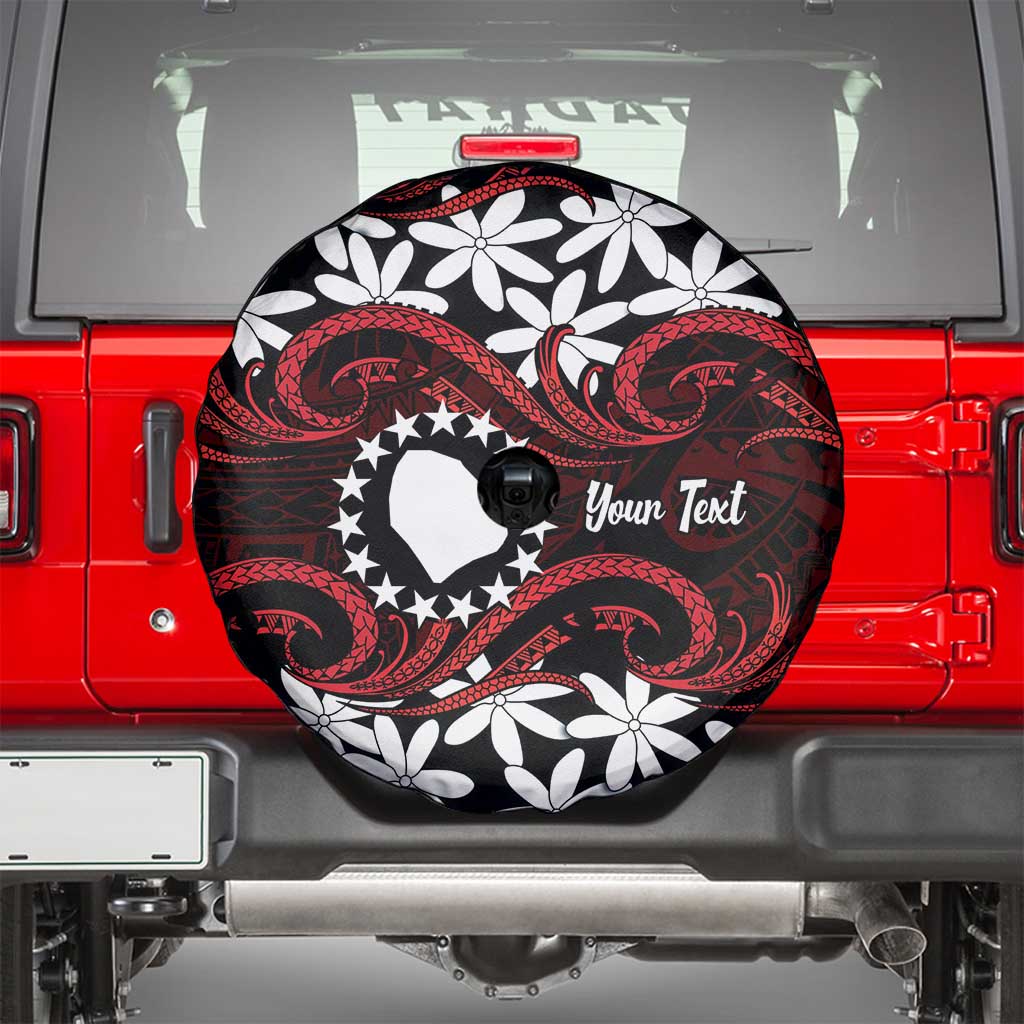 Personalised Cook Islands Atiu Enuamanu Spare Tire Cover Tiare Maori Polynesian Waves Tattoo