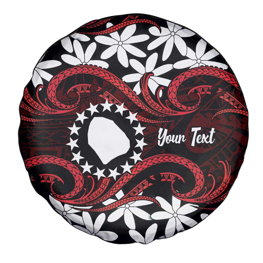 Personalised Cook Islands Atiu Enuamanu Spare Tire Cover Tiare Maori Polynesian Waves Tattoo