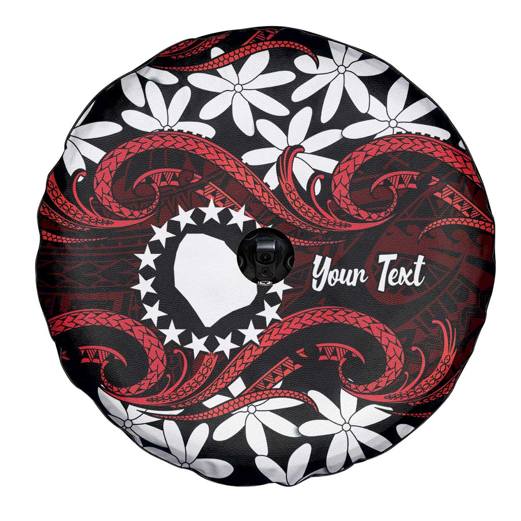 Personalised Cook Islands Atiu Enuamanu Spare Tire Cover Tiare Maori Polynesian Waves Tattoo