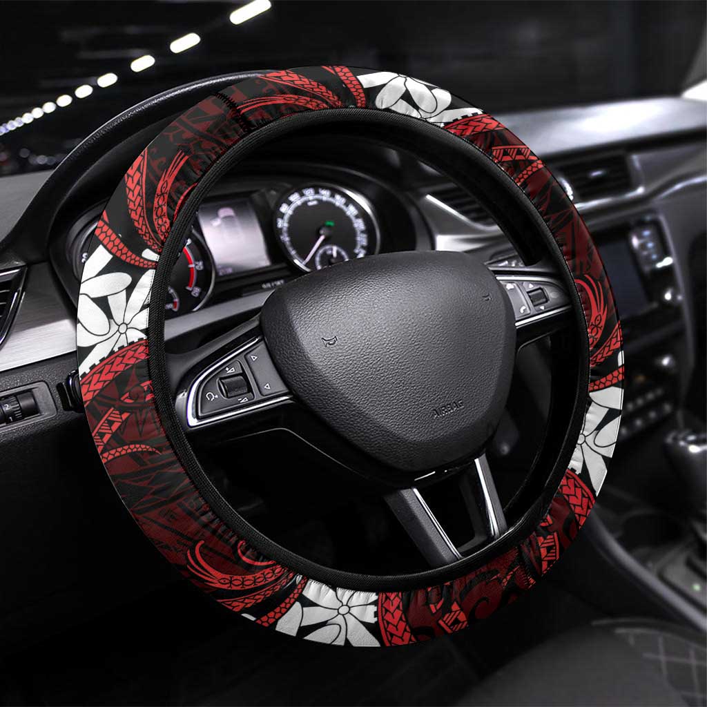 Cook Islands Atiu Enuamanu Steering Wheel Cover Tiare Maori Polynesian Waves Tattoo
