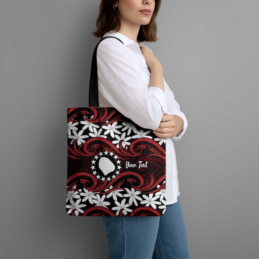 Personalised Cook Islands Atiu Enuamanu Tote Bag Tiare Maori Polynesian Waves Tattoo