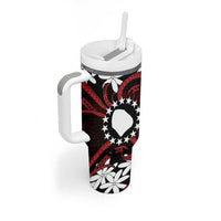 Personalised Cook Islands Atiu Enuamanu Tumbler With Handle Tiare Maori Polynesian Waves Tattoo