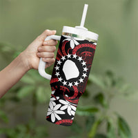 Personalised Cook Islands Atiu Enuamanu Tumbler With Handle Tiare Maori Polynesian Waves Tattoo
