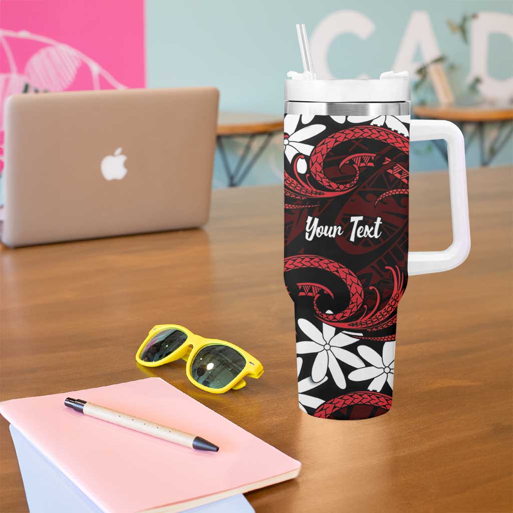 Personalised Cook Islands Atiu Enuamanu Tumbler With Handle Tiare Maori Polynesian Waves Tattoo
