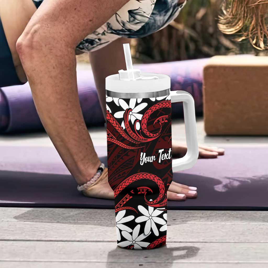 Personalised Cook Islands Atiu Enuamanu Tumbler With Handle Tiare Maori Polynesian Waves Tattoo