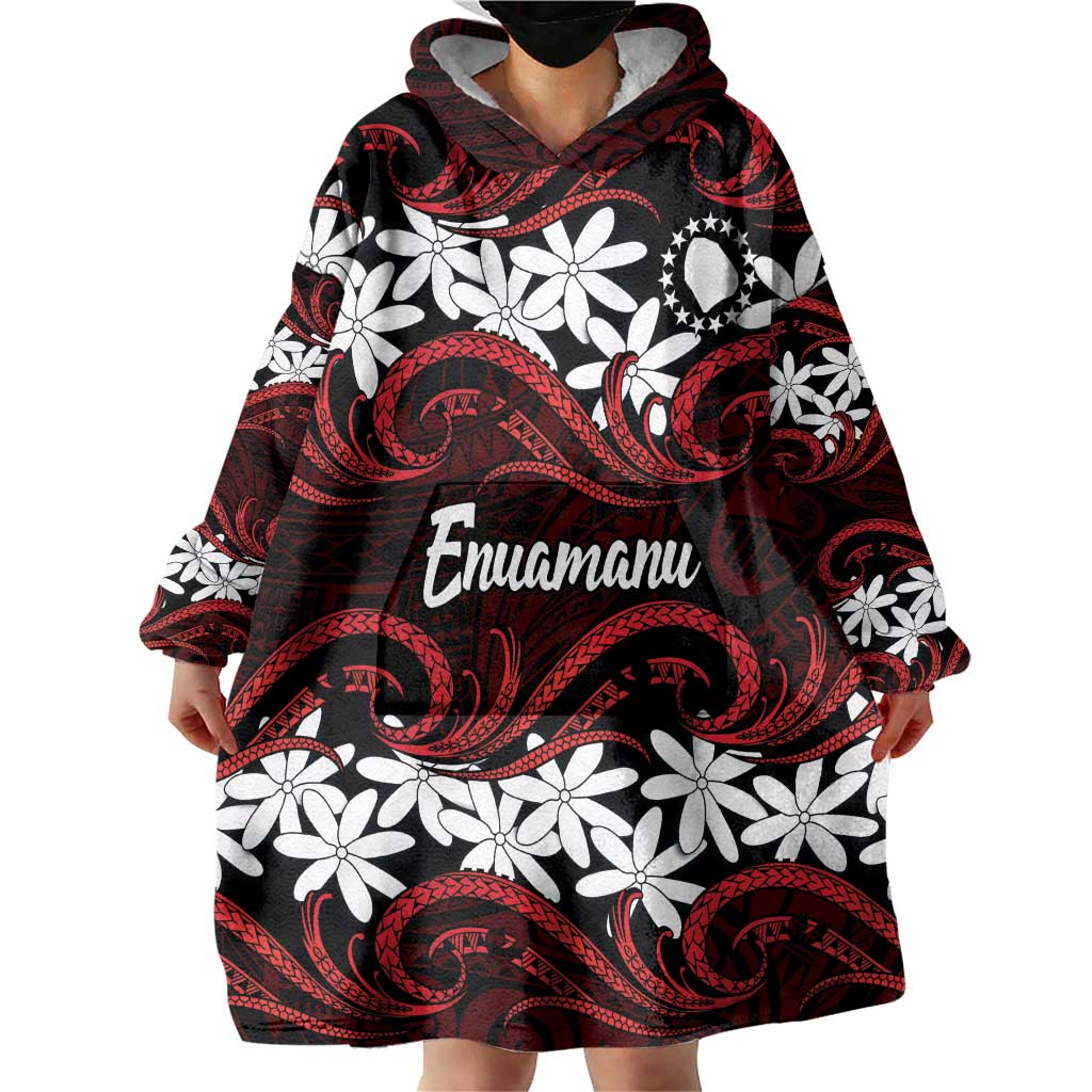 Personalised Cook Islands Atiu Enuamanu Wearable Blanket Hoodie Tiare Maori Polynesian Waves Tattoo