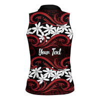 Personalised Cook Islands Atiu Enuamanu Women Sleeveless Polo Shirt Tiare Maori Polynesian Waves Tattoo LT14 - Polynesian Pride