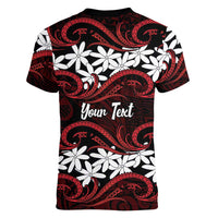 Personalised Cook Islands Atiu Enuamanu Women V-Neck T-Shirt Tiare Maori Polynesian Waves Tattoo LT14 - Polynesian Pride